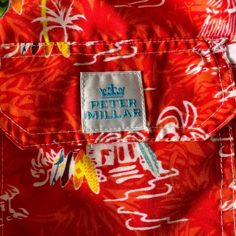 Peter Millar Mens Red Tropical Beach Hut Print Swim Trunks Size M Board Shorts‎